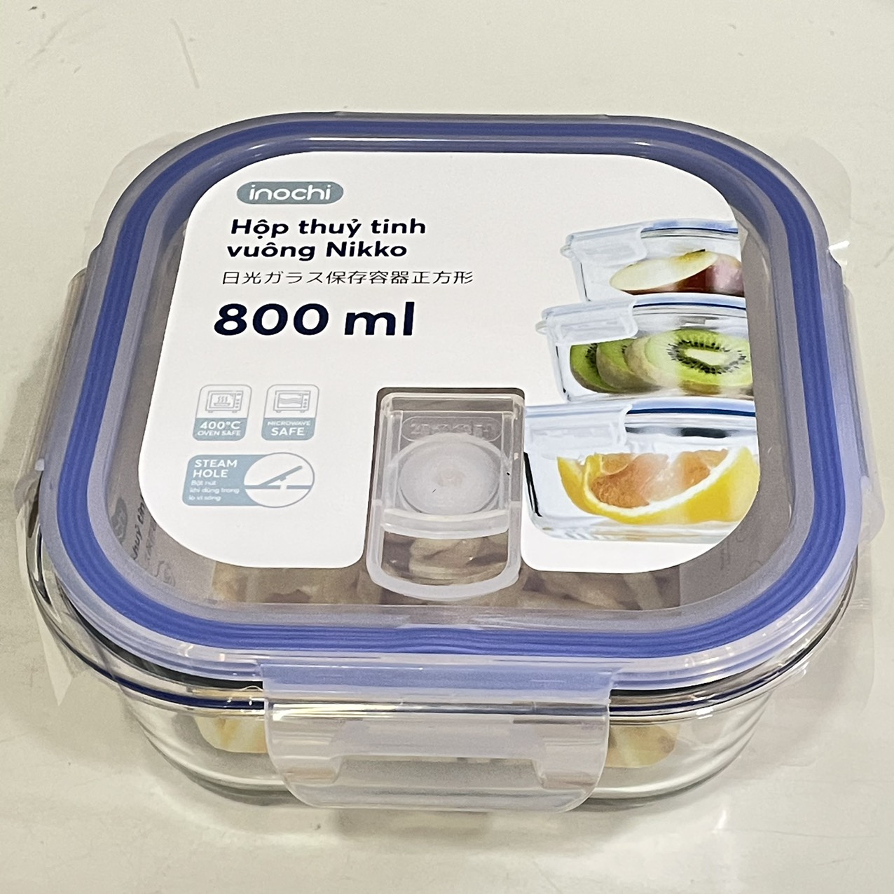 Hộp thủy tinh đựng thực phẩm vuông nikko 320ml-520ml-800ml