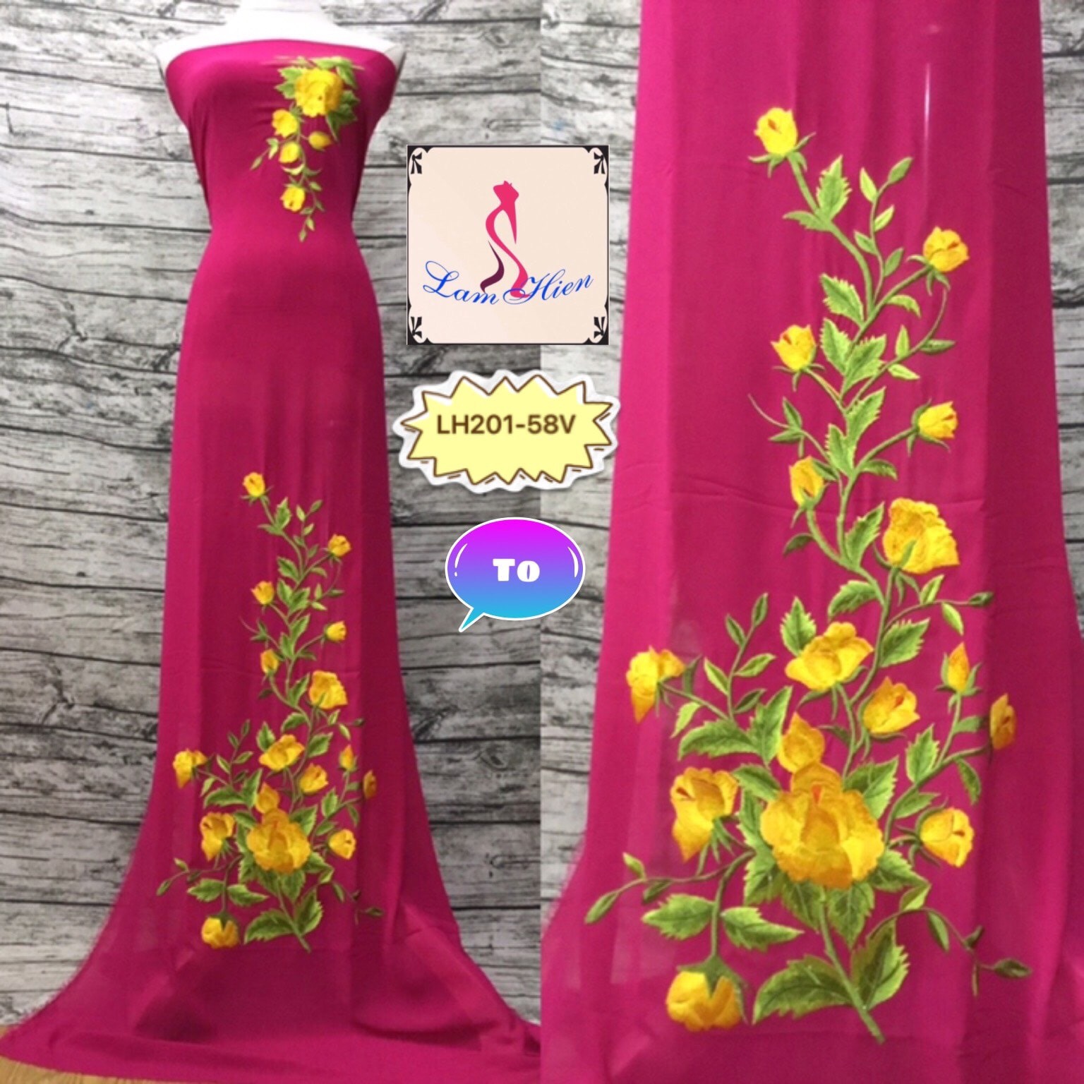 Lâm Hiền-Vải áo dài thêu LH201