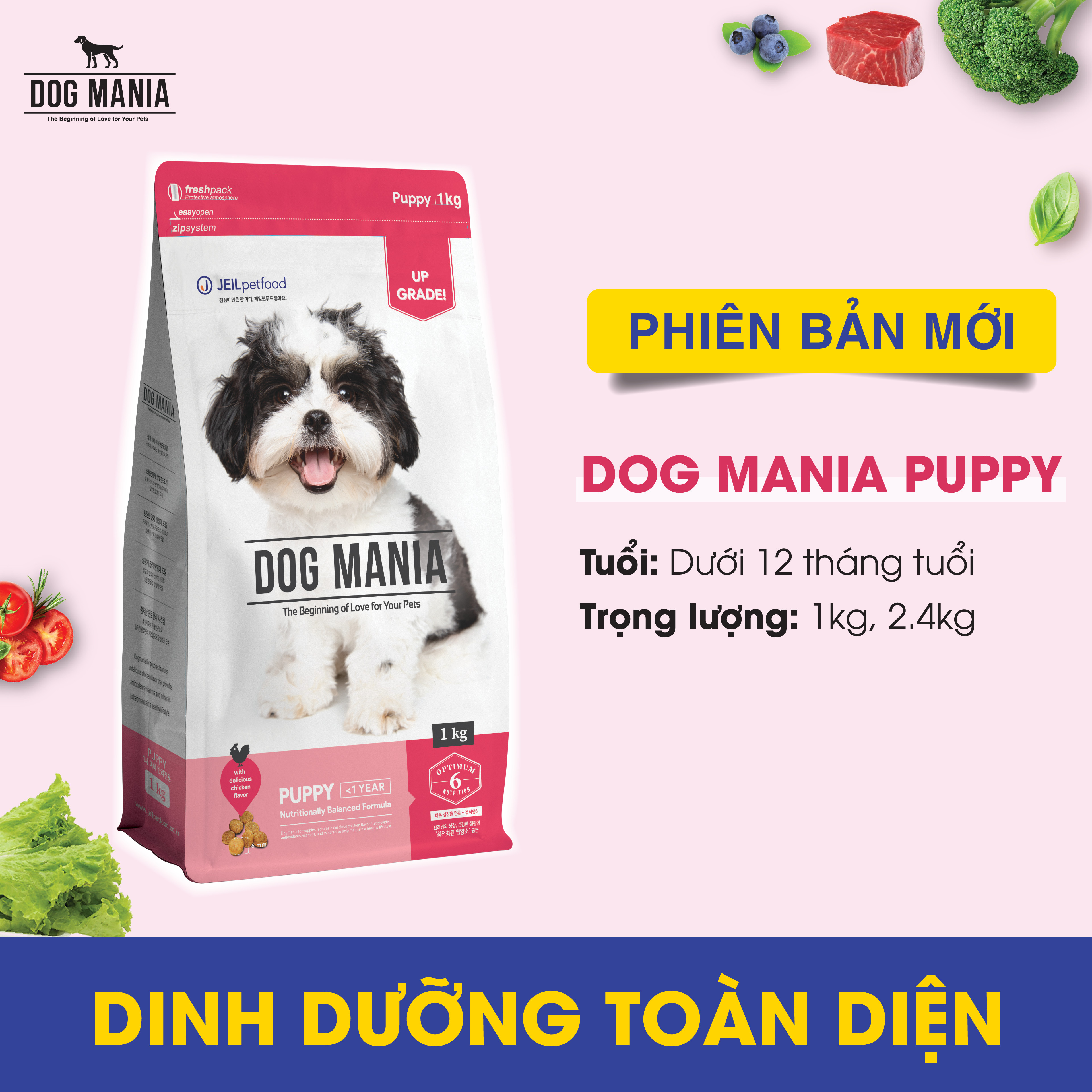 (Mua 1 TẶNG 2 HÀNG MẪU) Thức ăn hạt cho chó mọi lứa tuổi Dog Mania túi 1kg