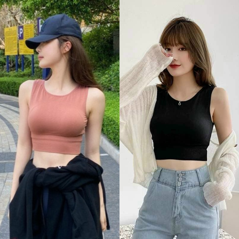 Áo thun nữ không tay dáng bo thời thượng - chất dệt kim co giãn và cực tôn dáng - áo croptop nữ sát nách - áo tập yoga nữ - áo ba lỗ nữ - áo tập gym nữ -  Br13