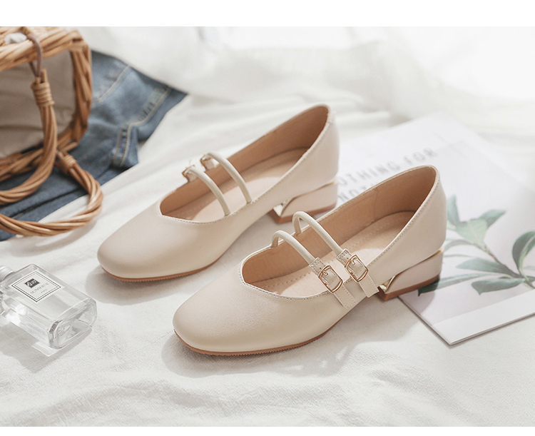 Giầy da nữ mũi tròn quai ngang - G075