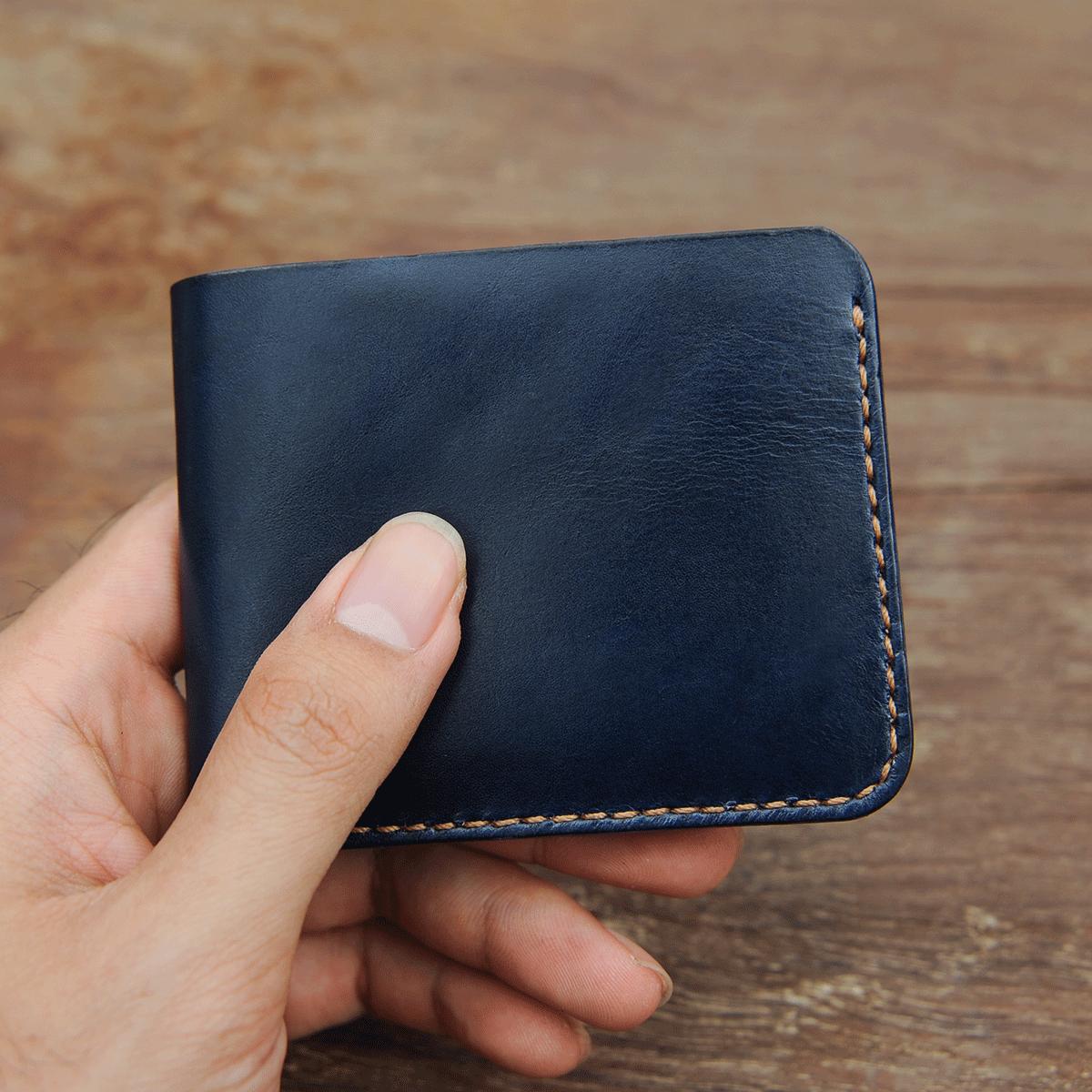 Ví nam mini đơn giản  màu xanh navy - Da bò nhập khẩu - Ví Mino Crafts VI287