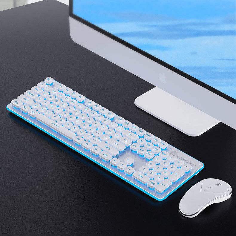 Bộ bàn phím và chuột không dây Wireless LangTu LT600 phím tròn bấm silent có đèn Led (2 màu tùy chọn) - Nhất Tín Computer