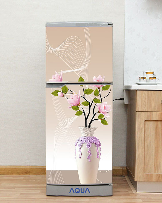 Decal, miếng dán trang trí tủ lạnh - Mẫu bình Hoa Mộc Lan