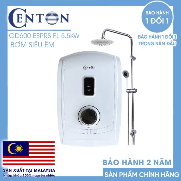 Bảng giá Máy nước nóng trực tiếp CENTON GD600 ESPRS FL 5.5KW - Bơm siêu êm (Sản phẩm được nhập khẩu nguyên chiếc từ Malaysia)