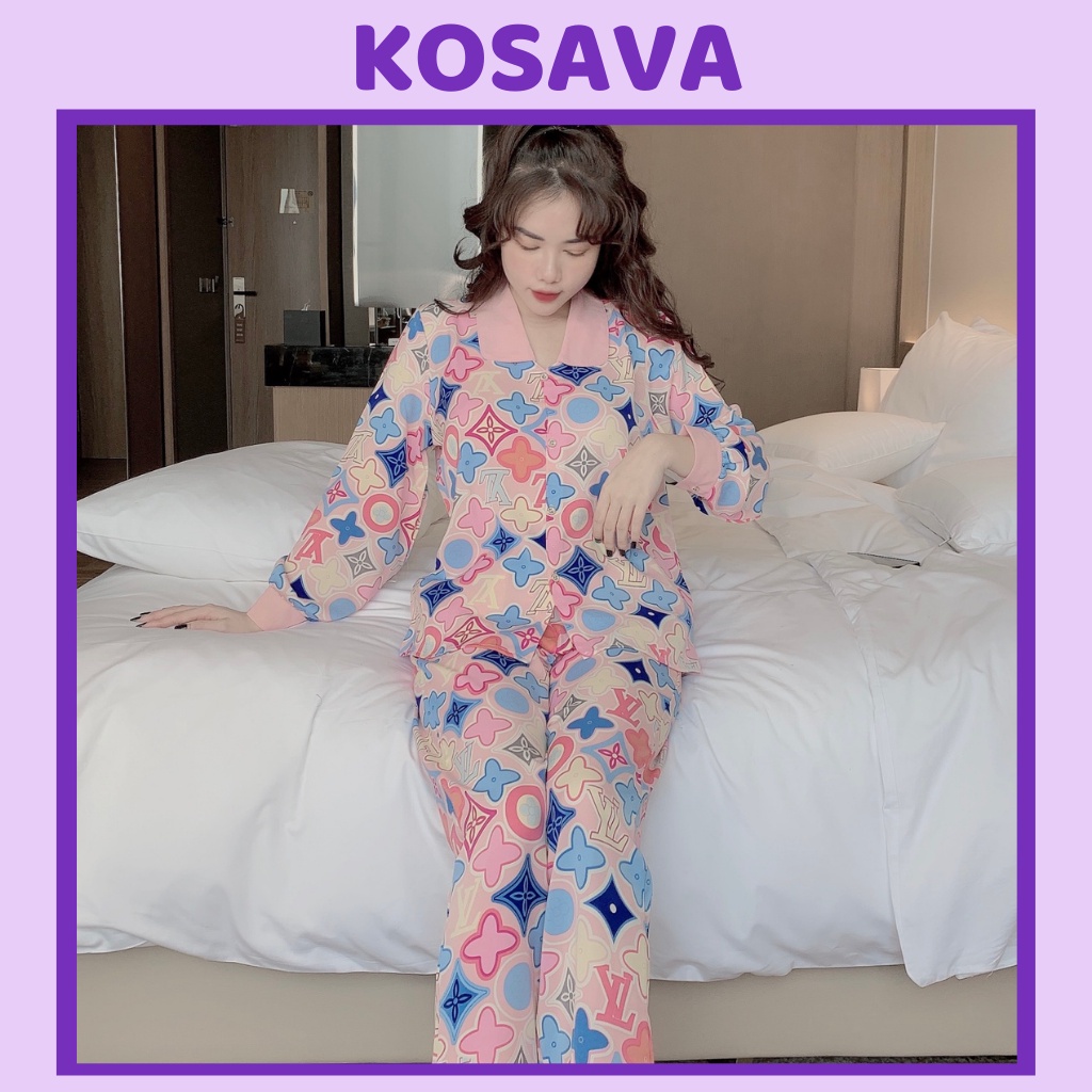 Đồ ngủ nữ bộ pijama lụa dài tay mặc nhà KOSAVA