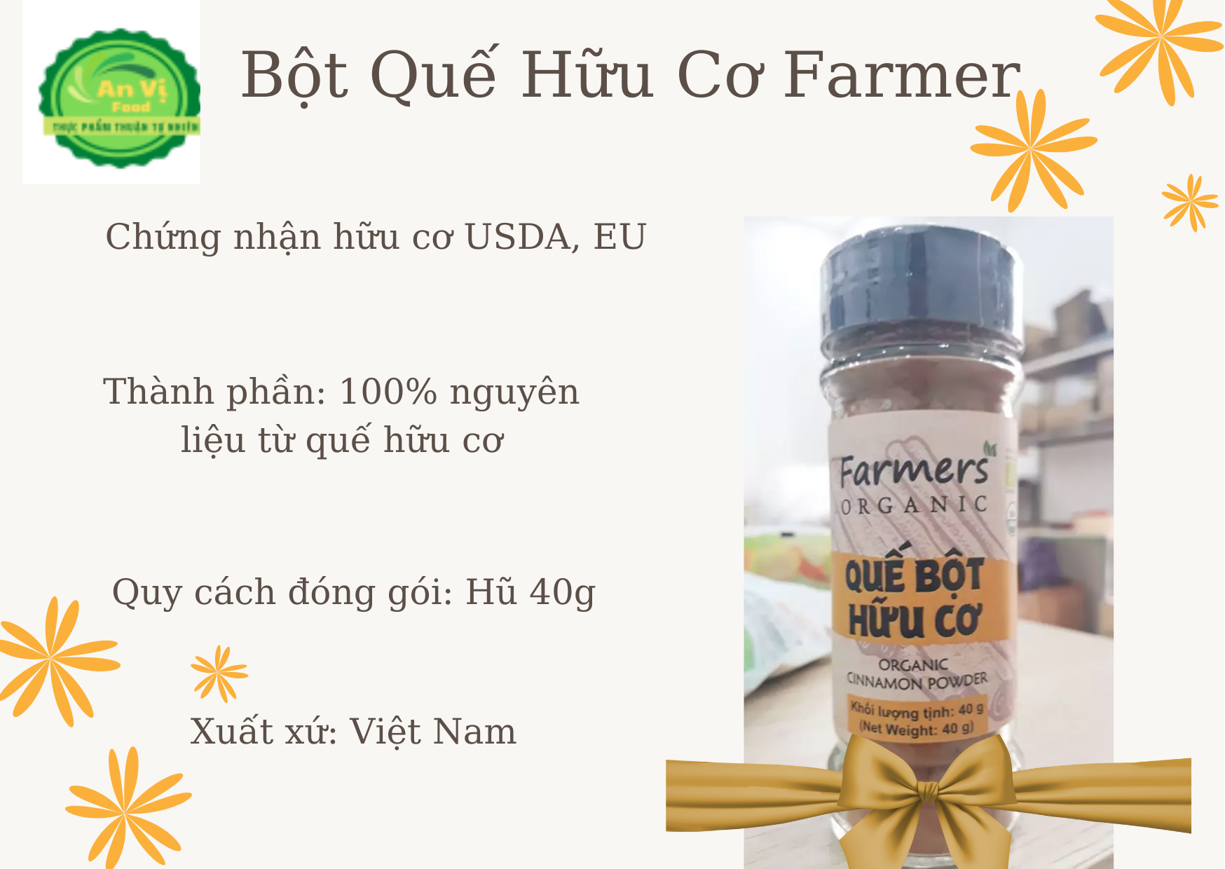 Bột quế hữu cơ Farmer 40g