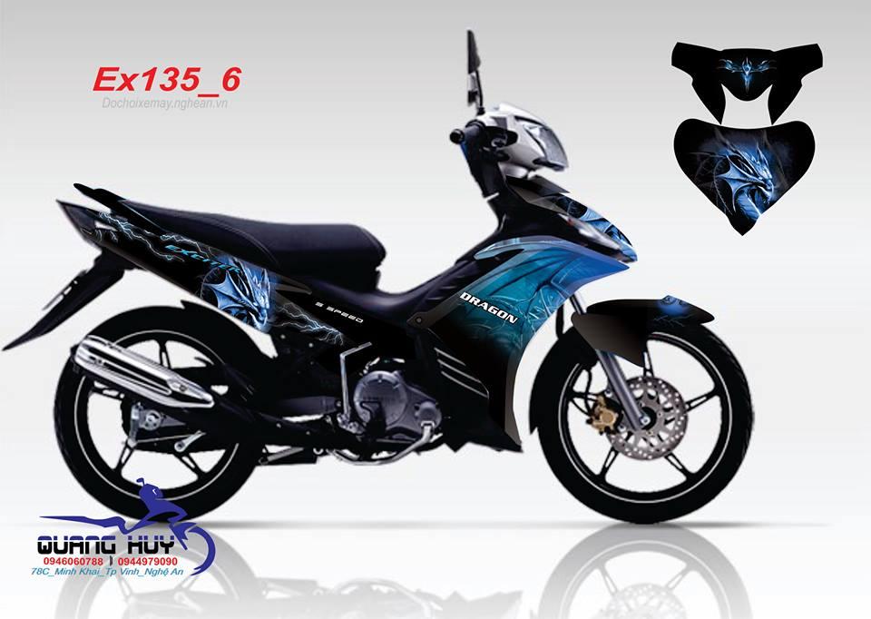 Tem trùm Exciter 135 xanh đen rồng - Độ dán team trùm decal xe máy ex135 xanh đen rồng - Team trùm decal xe máy ex 135 rẻ đẹp và chất