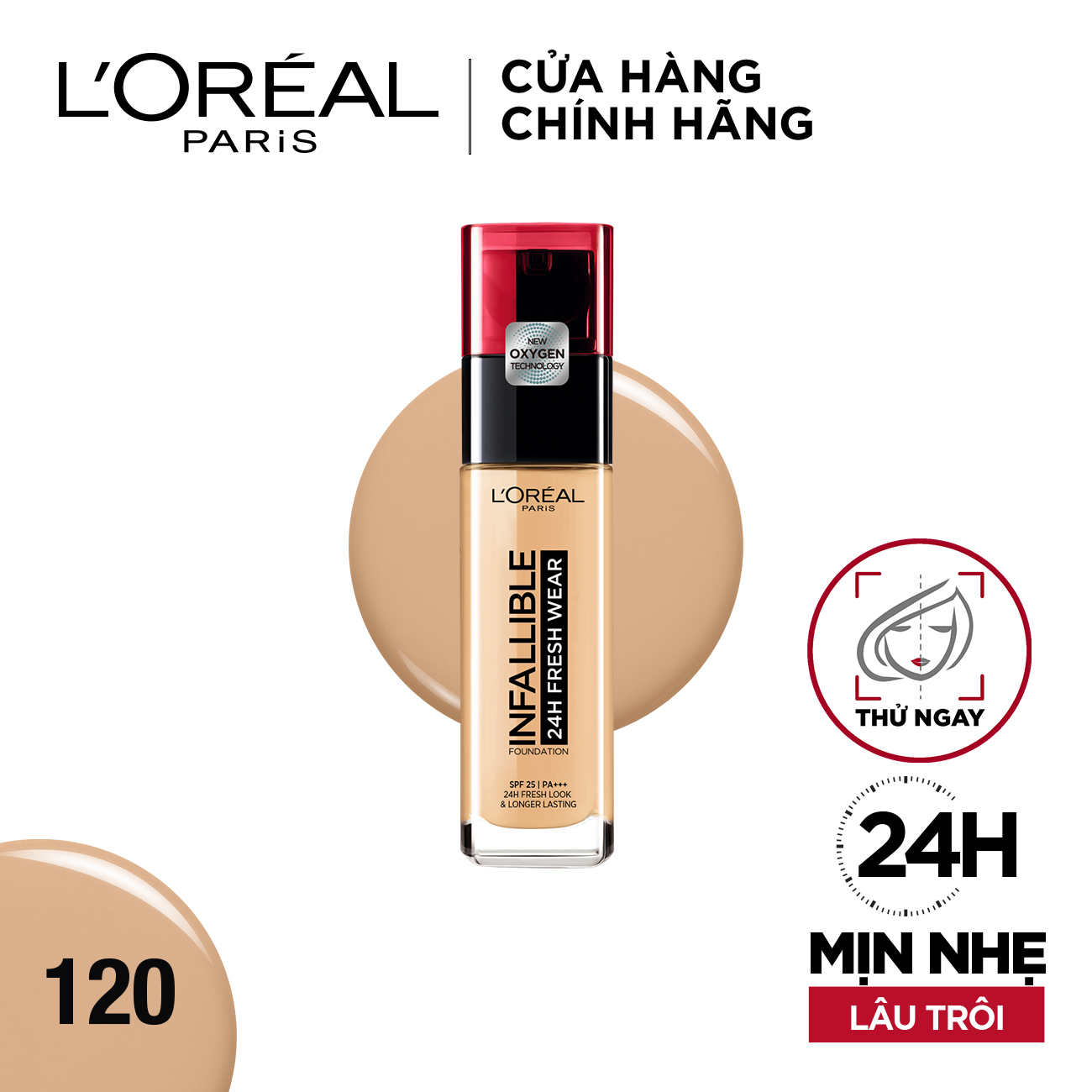 [22.12 GIÁ CHỈ 241K] Kem nền 24h mịn nhẹ lâu trôi L'Oreal Paris Infallible 24h Fresh Wear Liquid Foundation30ml