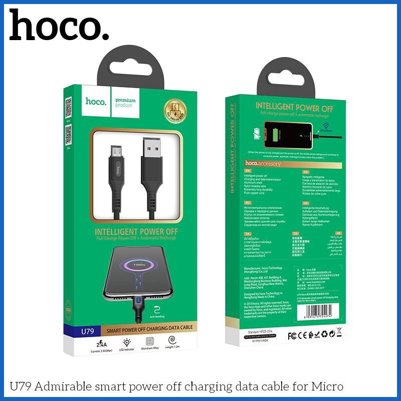 Cáp sạc tự ngắt thông minh u79 hỗ trợ sạc nhanh cho ip- micro usb-type c dài 1.2m bảo hành 3 tháng