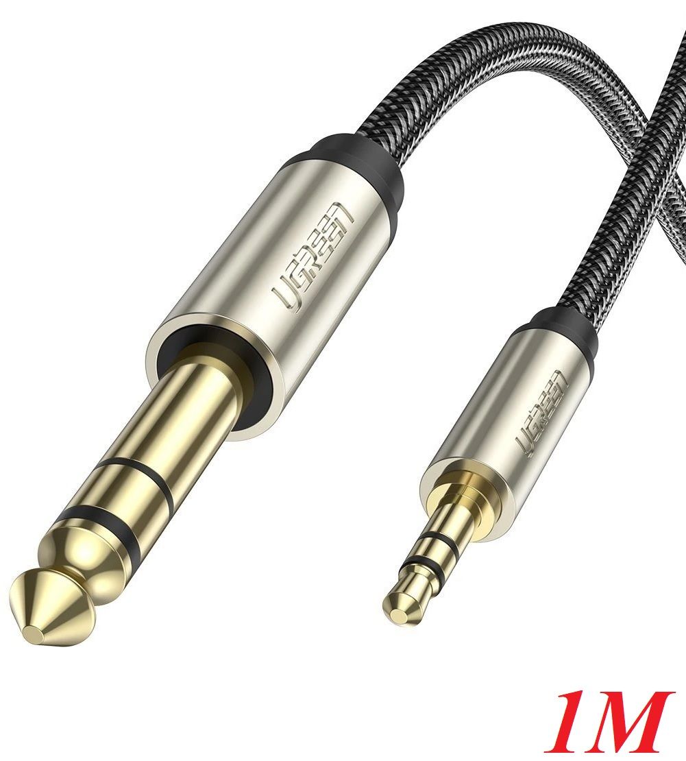 Ugreen 10625 1m màu xám đen cáp 3.5mm trs ra 6.35mm ts stereo pro audio mạ vàng 24k av127 10625