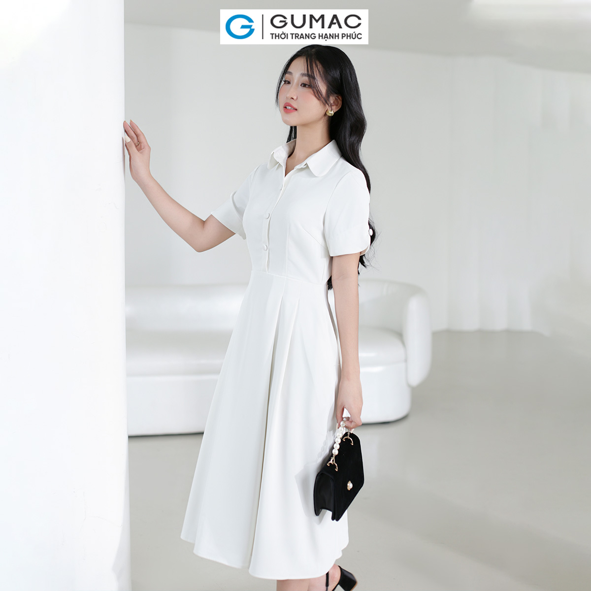 Đầm nữ A xòe xếp ly thời trang GUMAC DE03043