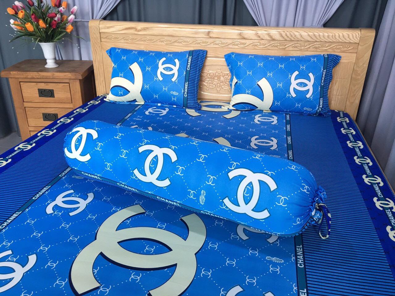 Bộ ga giường - drap thun Hàn Quốc CHAN'el- ga thun lạnh ( 1 ga nệm, 2 vỏ gối nằm, 1 vỏ gối ôm)