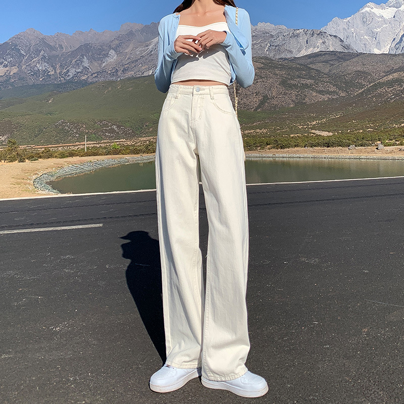 Quần jeans nữ suông dài xanh mint ống rộng basic