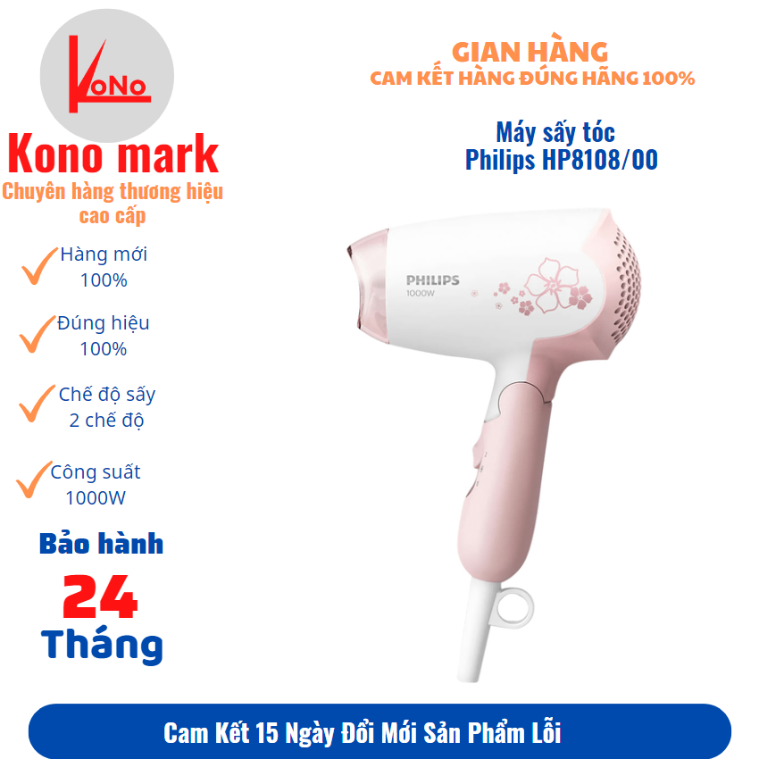 Máy sấy tóc Philips HP8108/00-máy sấy tóc mini cầm tay gấp gọn-1000W,-bảo hành 24 tháng trên toàn quốc