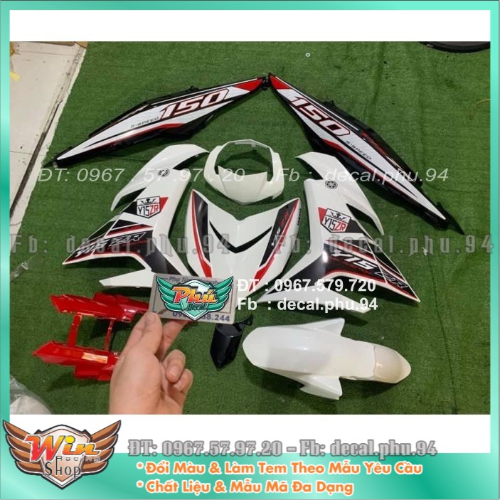 Tem rời exciter 150 y15zr trắng đỏ đen