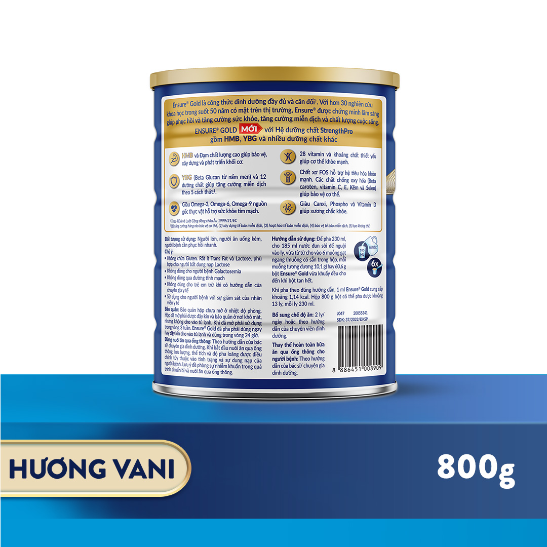 Lon sữa bột Ensure Gold Hương Vani 850g