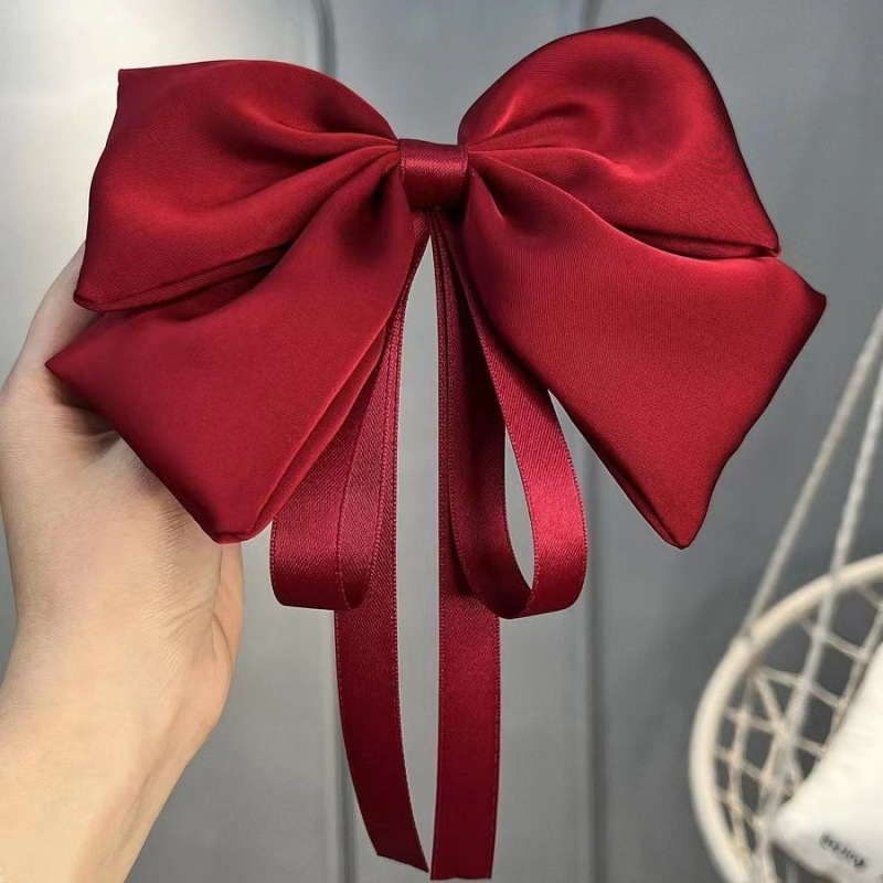 Kẹp tóc Nơ đỏ 2 lớp to lụa mềm mại siêu đáng yêu