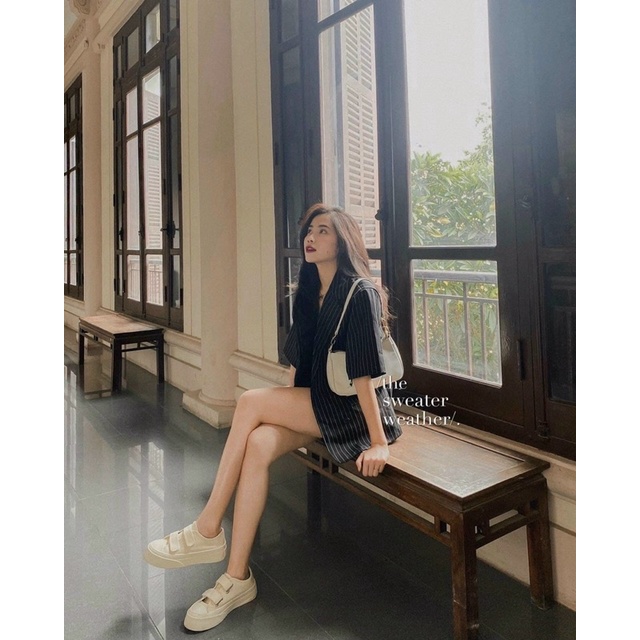 Set blazer kẻ trắng đen/ set vest sọc/ đồ công sở