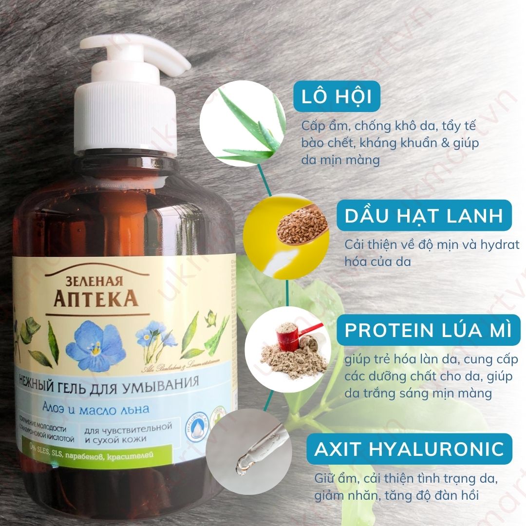 Gel Rửa Mặt Green Pharmacy Thảo Mộc Lành Tính Giúp Làm Sạch Nhẹ Dịu An Toàn Cho Da Nhạy Cảm 270ml