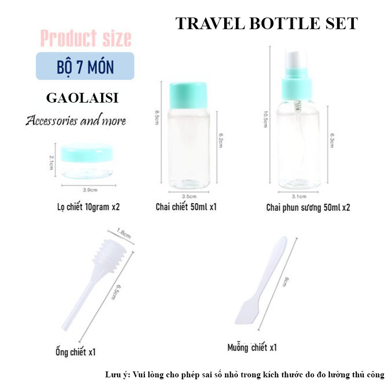 BỘ CHIẾC MỸ PHẨM DU LỊCH - BỘ CHIẾT MỸ PHẨM 7 MÓN (Tính luôn túi zip) TI DO