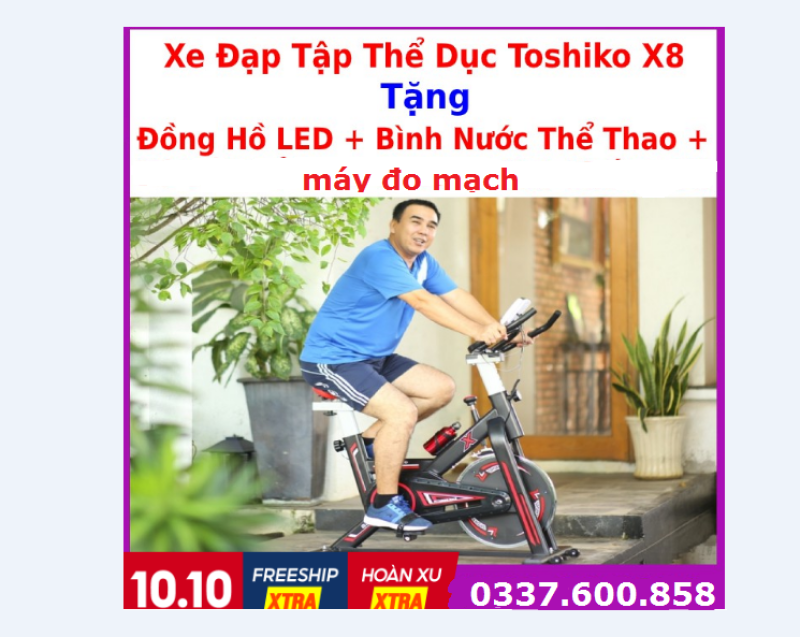 Xe đạp tập Toshiko X8 chính hãng, tặng kèm đồng hồ + bình nước + máy đo mạch