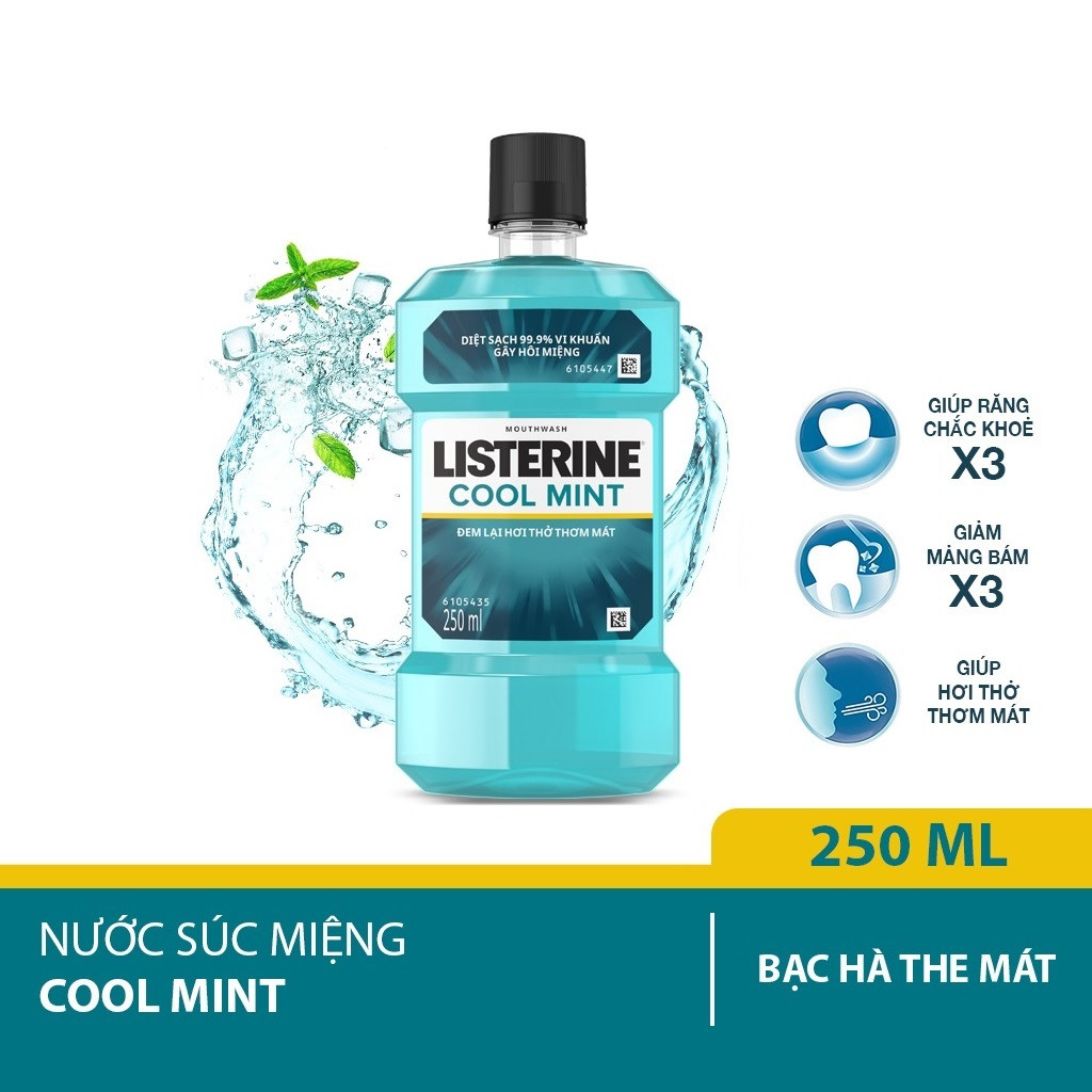 Nước súc miệng LISTERINE COOL MINT - Nước súc miệng Listerine giữ hơi thở thơm mát, hạn chế mùi khó chịu
