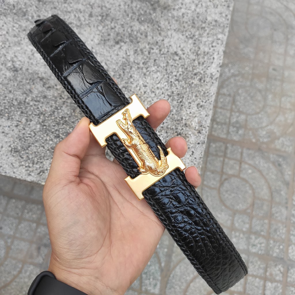 Thắt Lưng Da Cá Sấu Liền Bản Rộng 4cm [Đầu Khóa Chữ H SỊN]