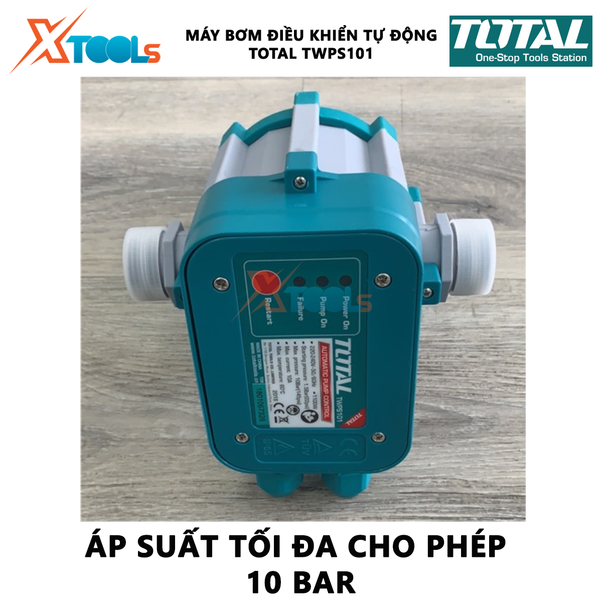 Rờ le tự động máy bơm nước điều khiển tự động TOTAL TWPS101 Áp suất tối đa 10 bar 10A Vít nốI đầu vào G1 (+), đầu ra G1 (-), thiết bị hệ thống thủy lực, khí nén, nước [XTOOLs MALL]