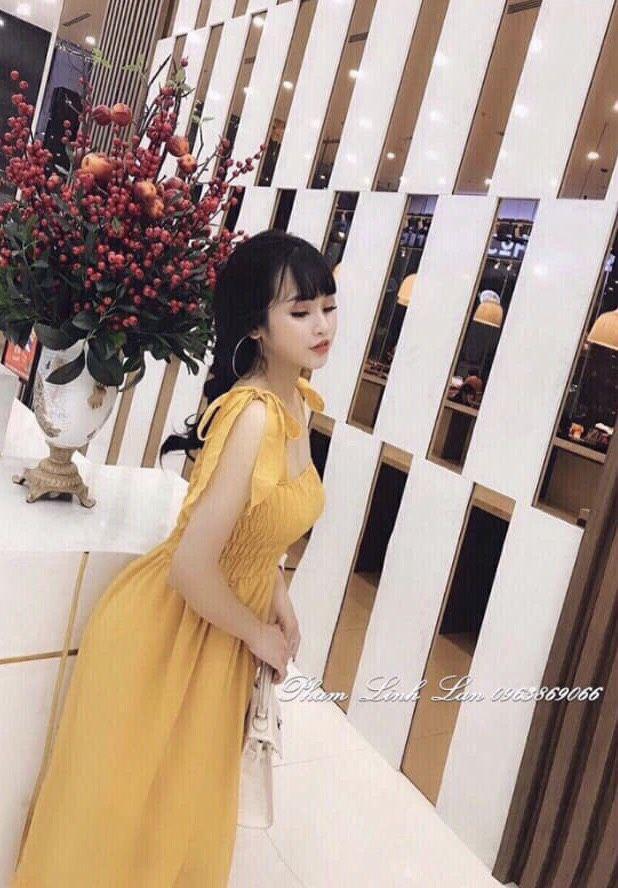 Đầm nhún cột nơ dịu dàng nữ tính 138-1 ( ĐEN )