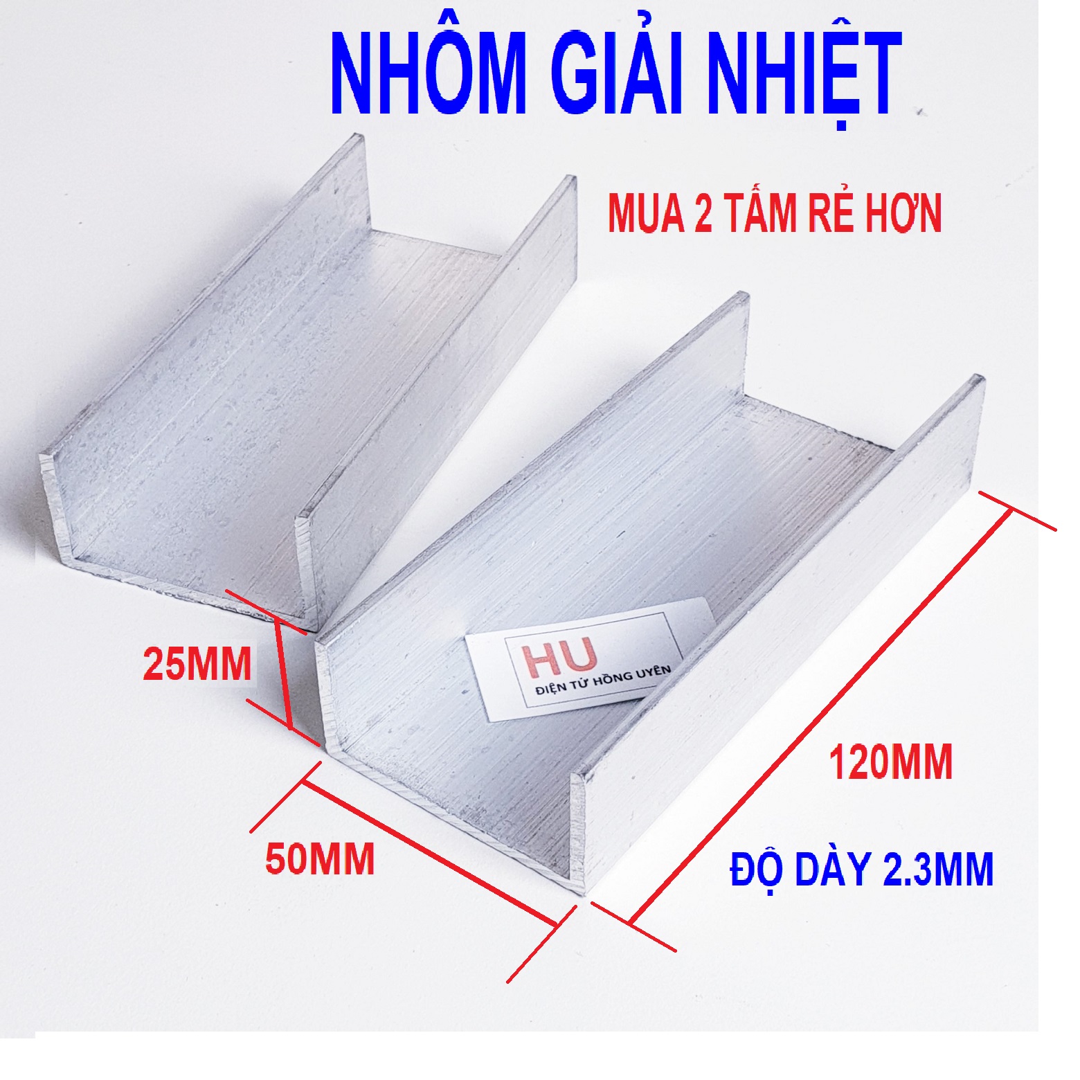 Combo 2 Tấm - Nhôm U giải nhiệt bắt 14 D718 120MM. Nhôm hộp làm máy 2 vế e chung. Tấm nhôm U dày 2,5 Li giải nhiệt nhanh, chuyên dùng giải nhiệt cho sò D718, B688