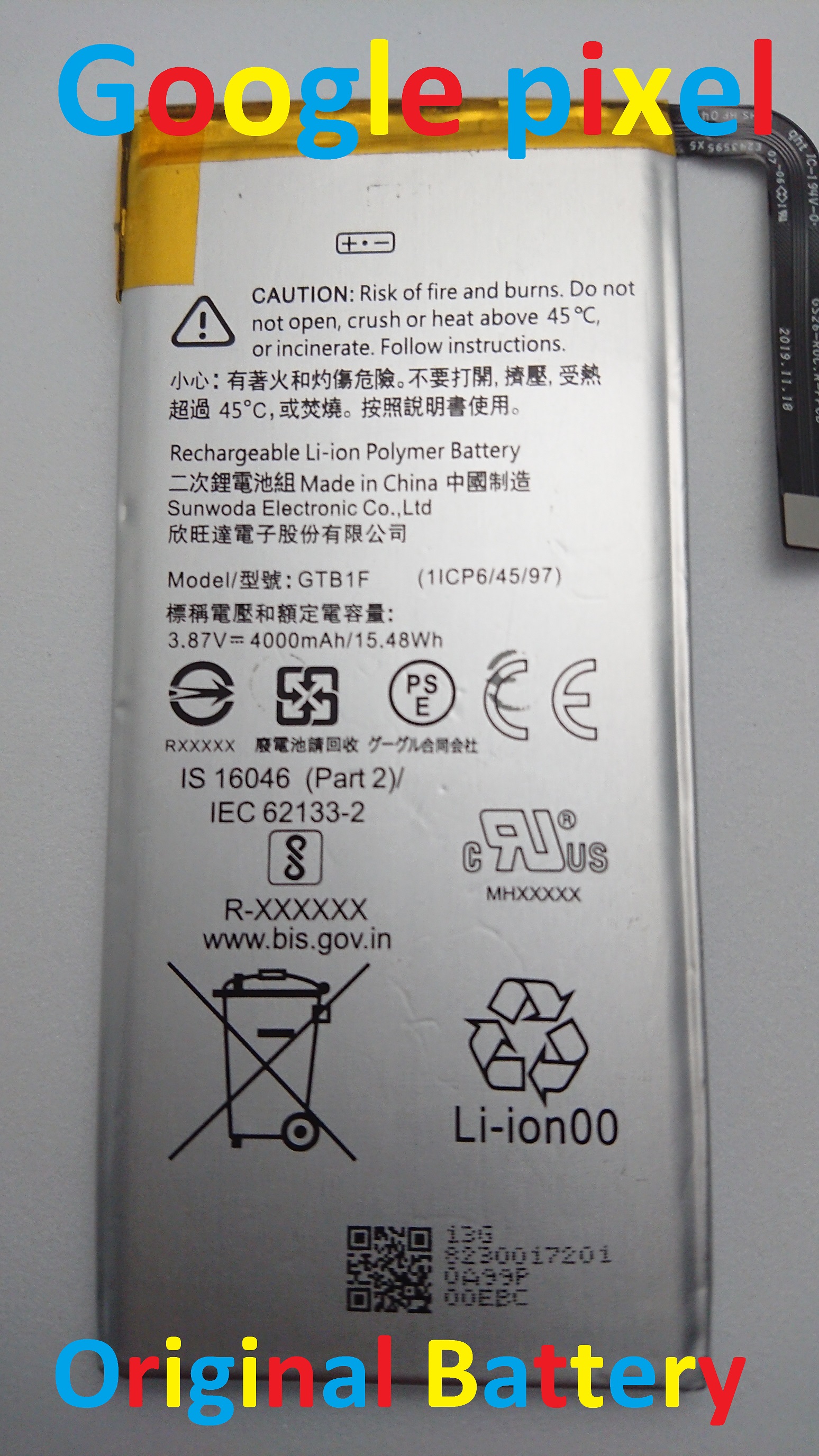 PIN ZIN NEW-ORIGINAL BATTERY GOOGLE PIXEL 5 : GTB1F