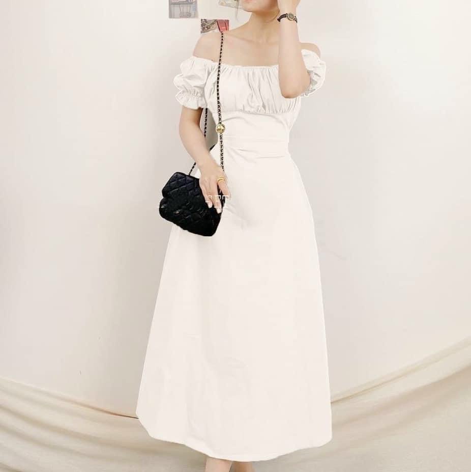 Đầm váy đỏ trễ vai nhúng ngực form dài