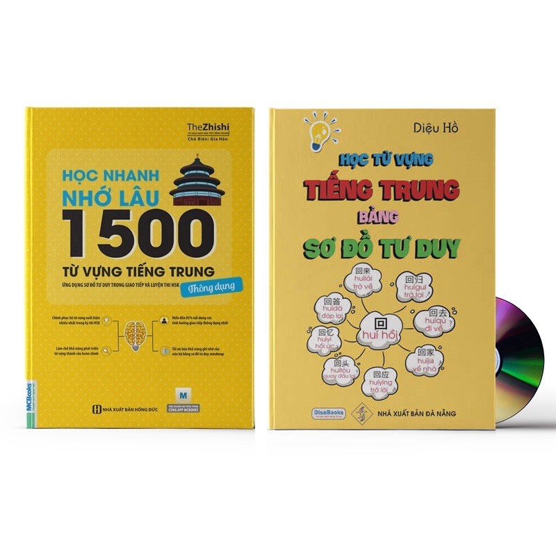 Sách - combo:học nhanh nhớ lâu 1500 từ vựng tiếng trung thông dụng + học từ vựng tiếng trung bằng sơ đồ tư duy +dvd