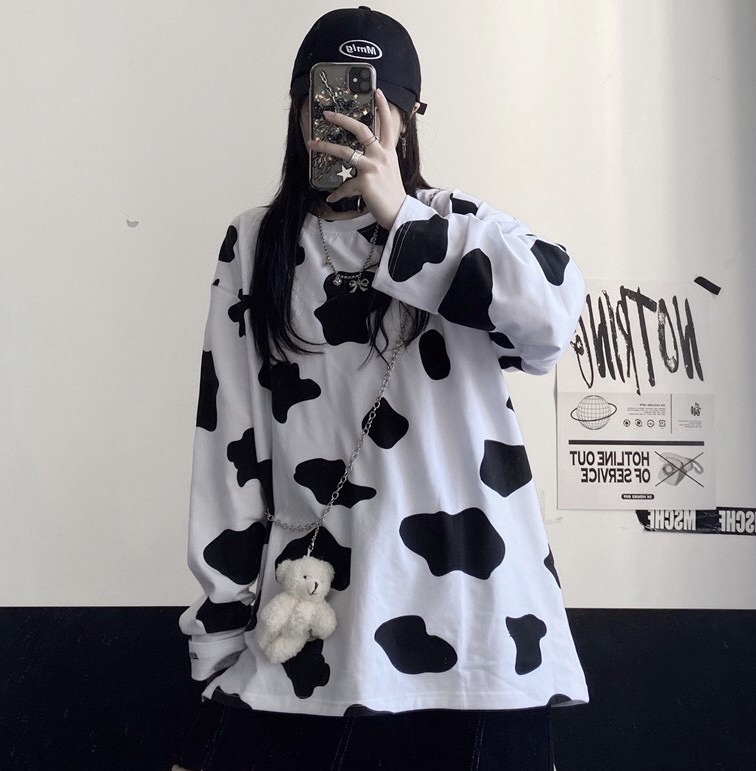 Lan Chi Luxury  [Hình Thật] Áo Thun Tay Dài Bò Sữa Siêu Cute,Chất Cotton Dày Mịn Form Áo Dưới 55kg-NUi