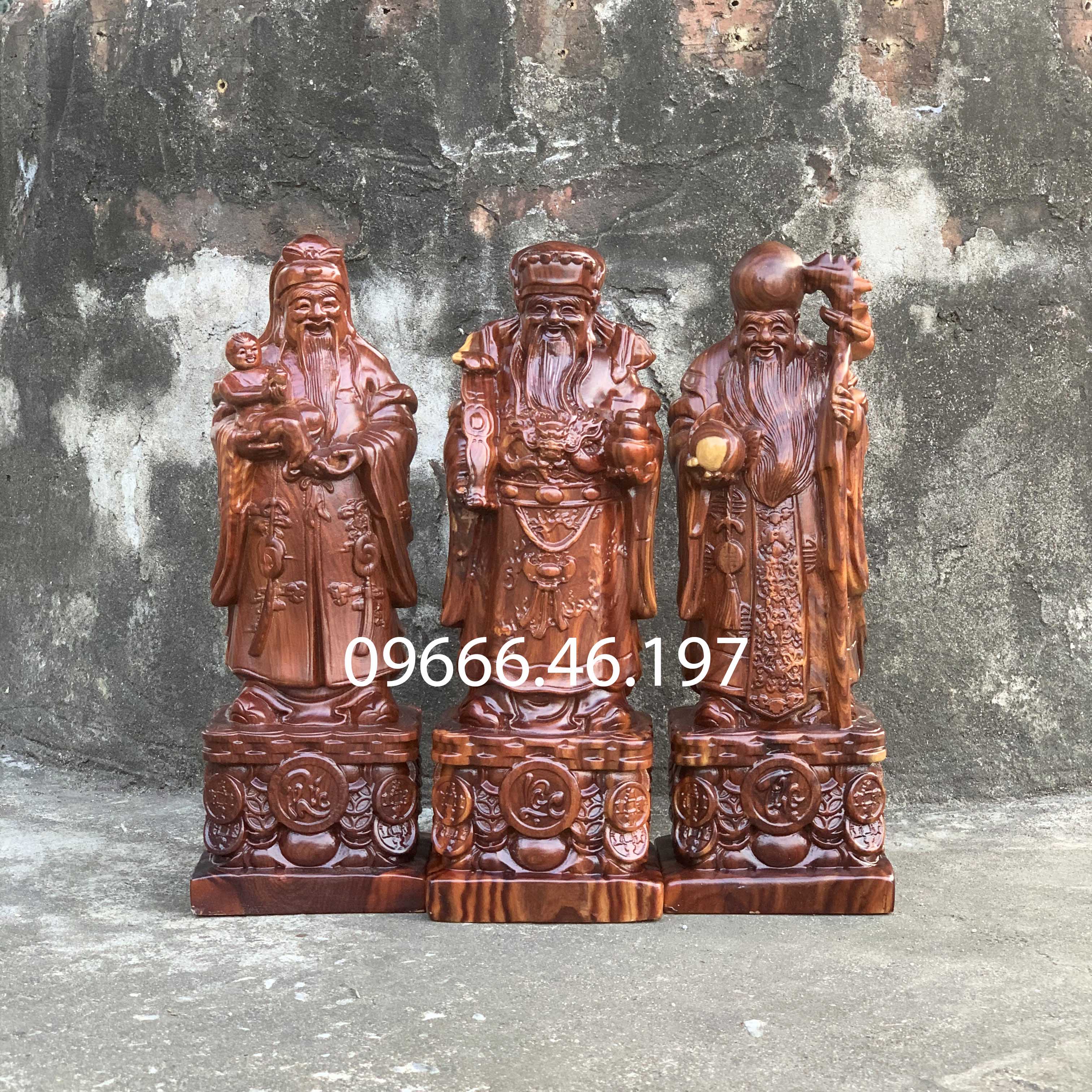 Tượng tam đa phúc lộc thọ cao 20cm và 30cm chất liệu gỗ trắc dây