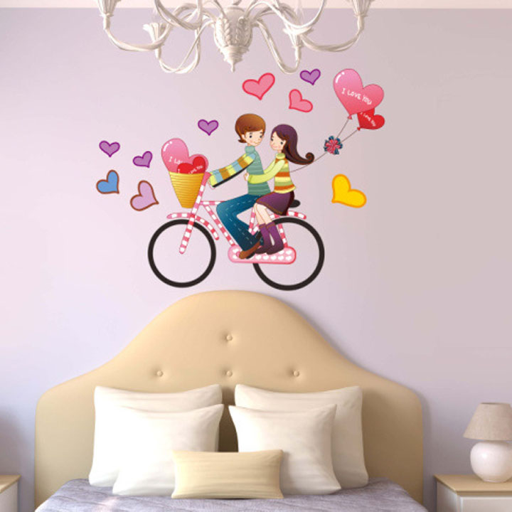 SIÊU RẺ Decal dán tường LUVINA trang trí phòng khách, phòng ngủ, phòng ăn- Xe đạp tình yêu