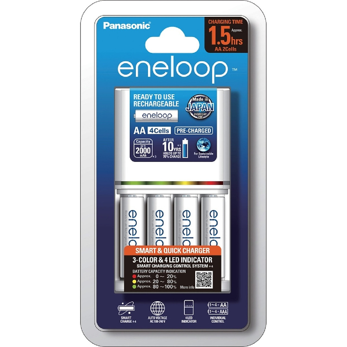 Bộ sạc nhanh cao cấp panasonic bq-cc55 kèm 4 viên aa eneloop 2000 mah