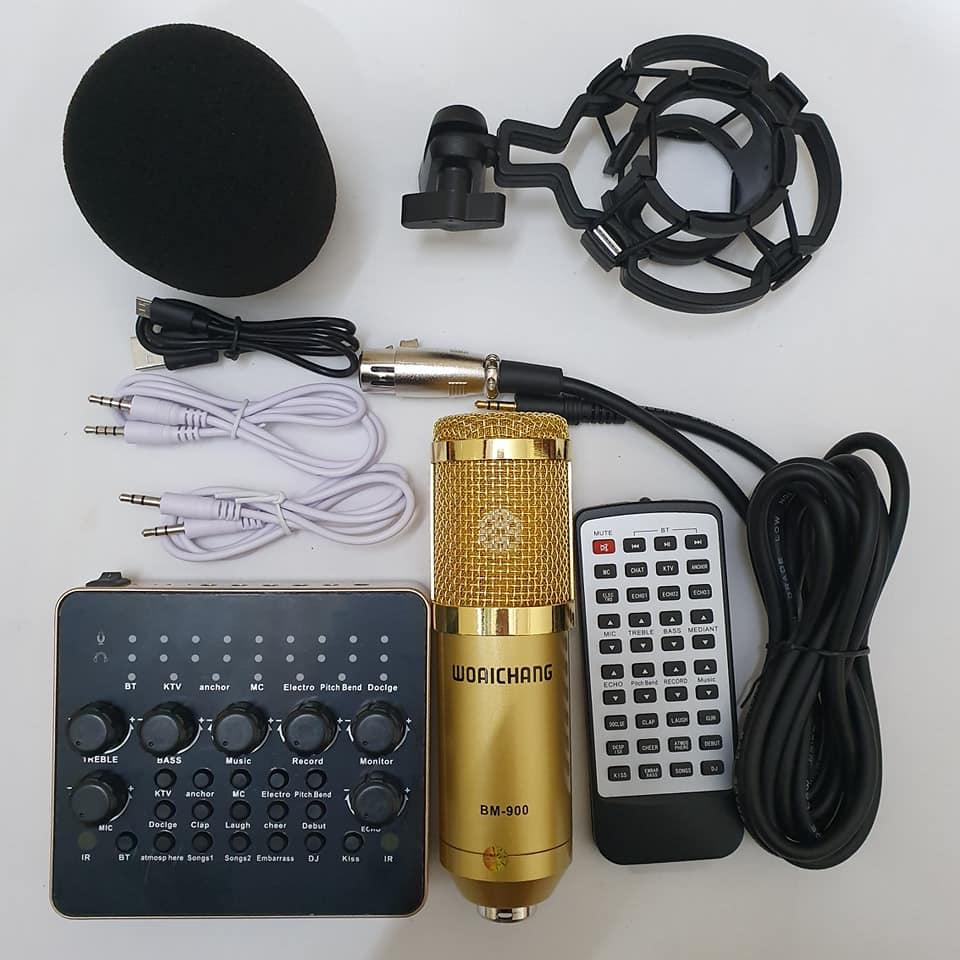COMBO THU ÂM LIVETREAM KARAOKE MIC WOAICHANG BM900,SOUND CARD V10 CÓ