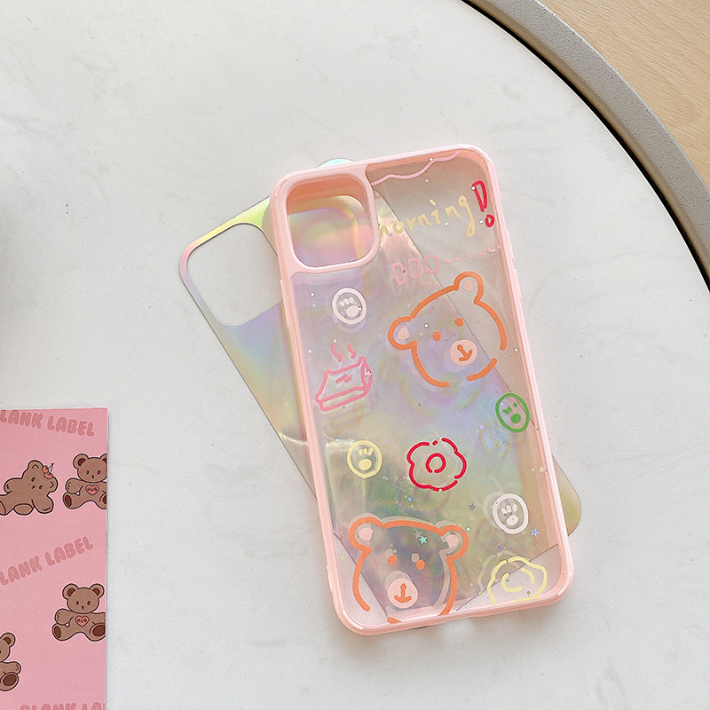 [ SALE LỖ ] [ IPHONE ] Ốp Lưng Trong Suốt Viền Màu Silicon Gấu Thỏ ( Kèm Miếng Phản Quang)