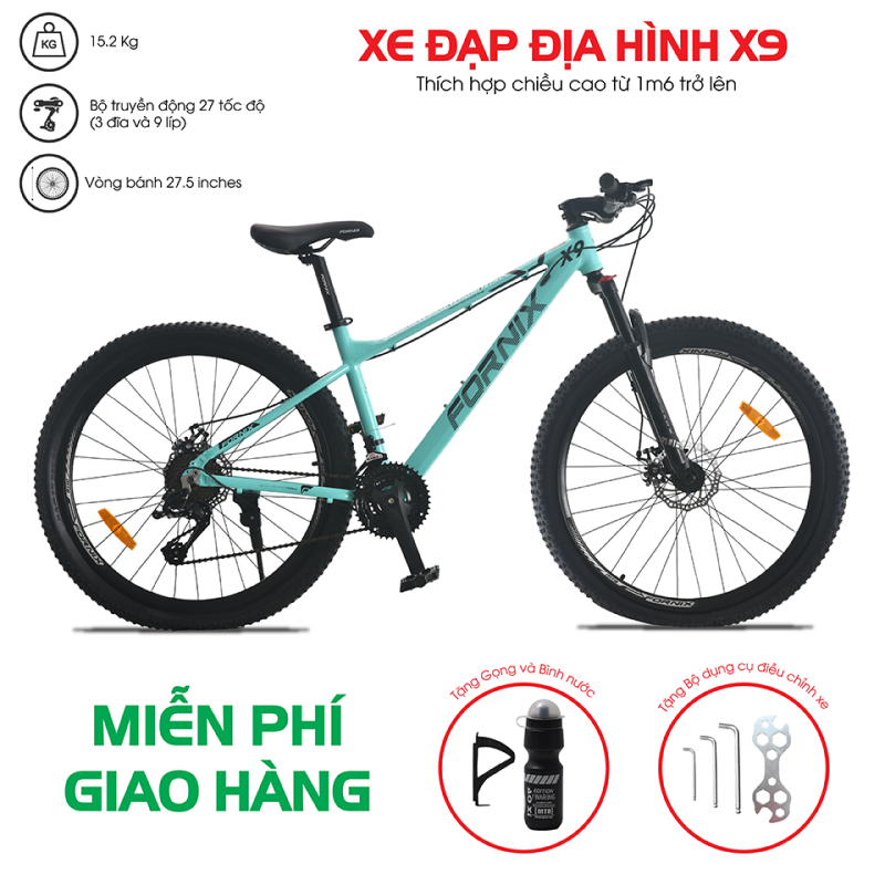 Xe đạp địa hình Fornix X9 - Vòng bánh 27.5 inch- Bảo hành 12 tháng (Tặng kèm Gọng và bình nước + bộ dụng cụ lắp ráp)
