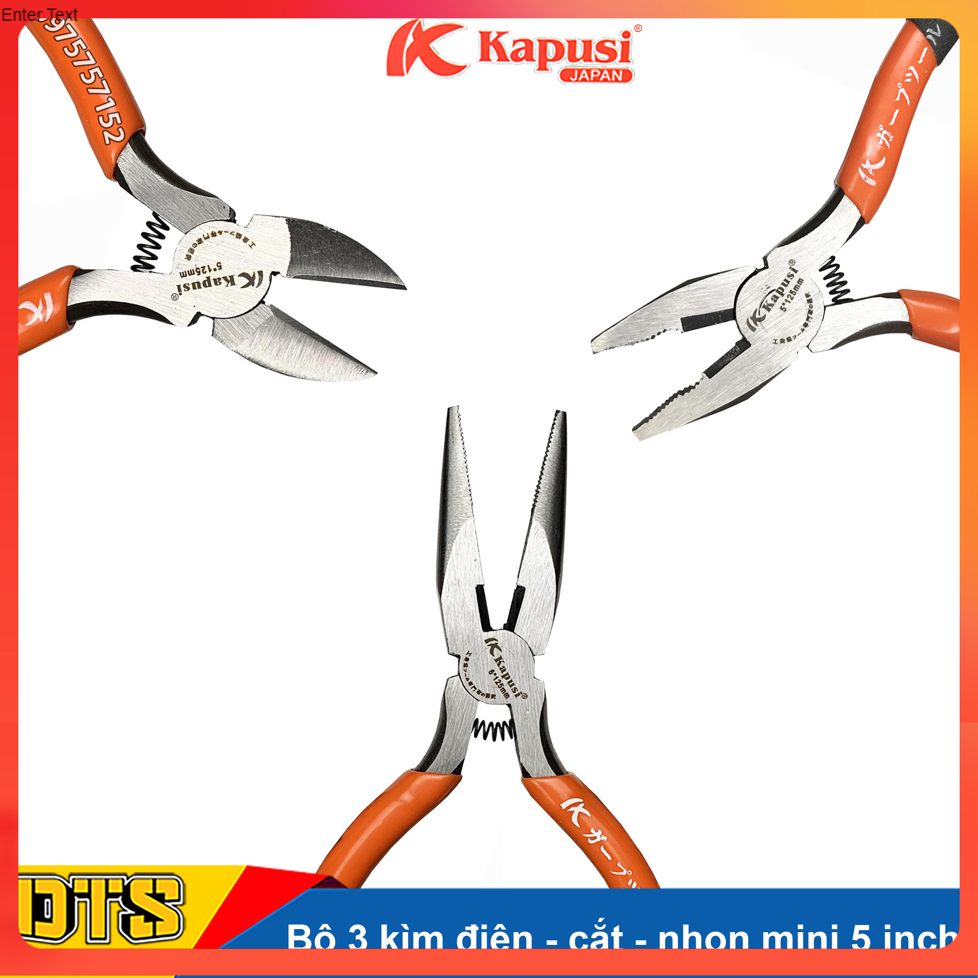 Bộ 3 kìm điện - kìm cắt - kìm nhọn mini kapusi japan 5 inch - 125mm
