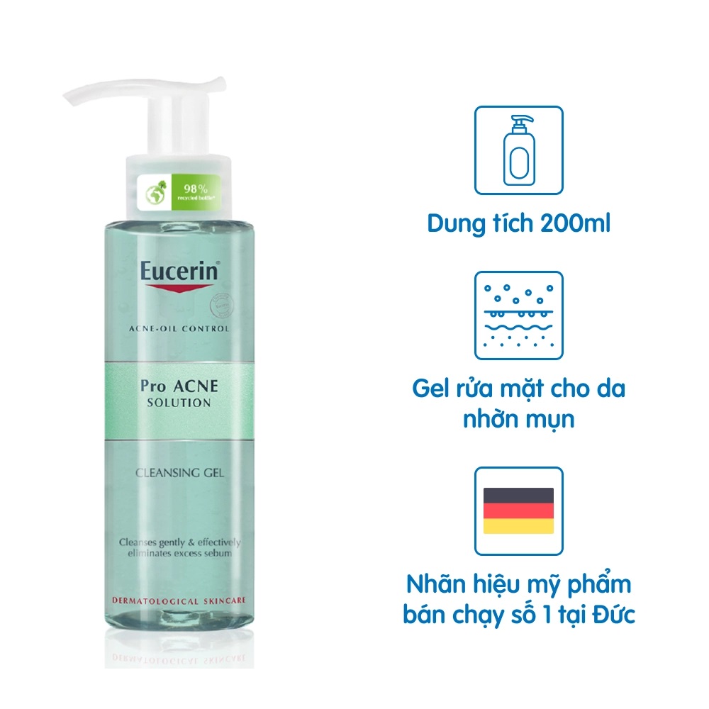 Eucerin - Gel Rửa Mặt Cho Da Nhờn Mụn ProAcne Cleansing 200ml