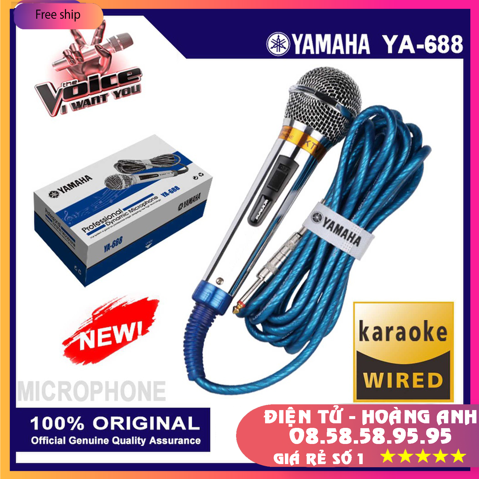 Micro dây hát Karaoke có dây Yamaha YA-688 (bạc) dây 5mét (chuyên nghiệp)
