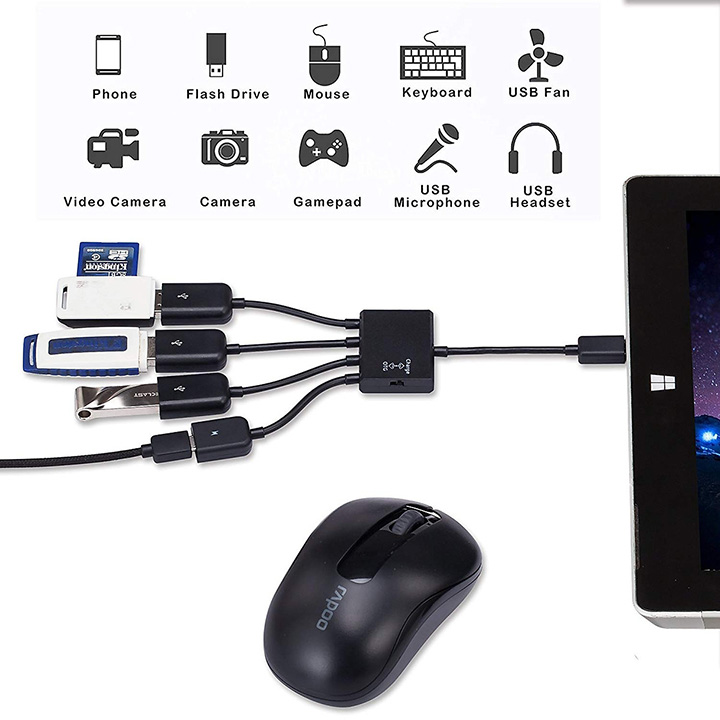 Cáp OTG 4 Đầu Chuyển Cho Android, Từ MicroUSB Sang USB