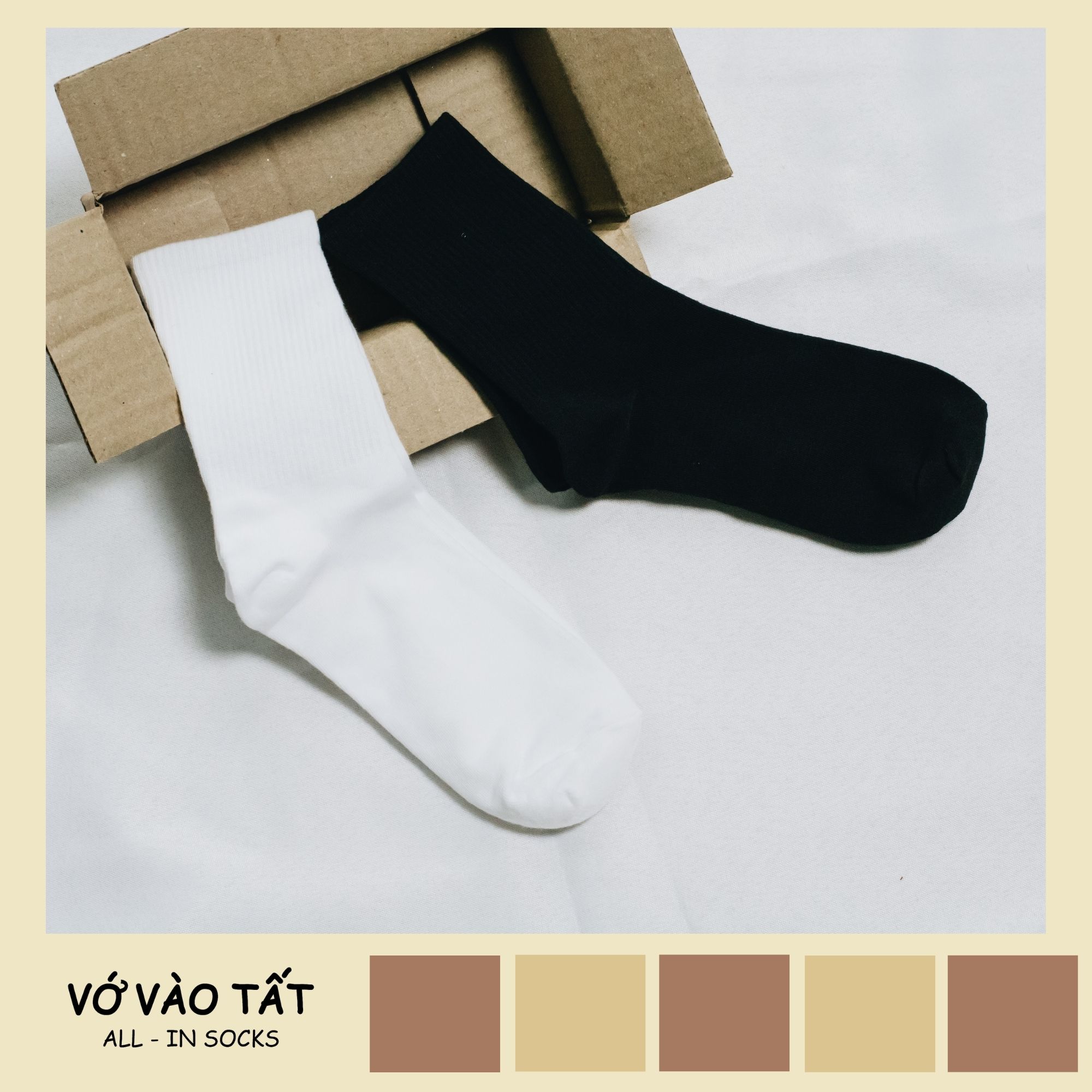 Tất vớ unisex trắng đen trơn - vớ vào tất