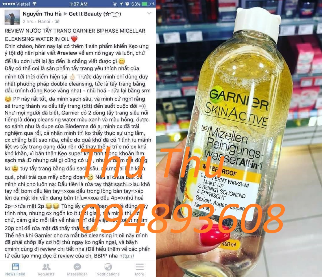 (Review) Nước tẩy trang Garnier 400ml Đức