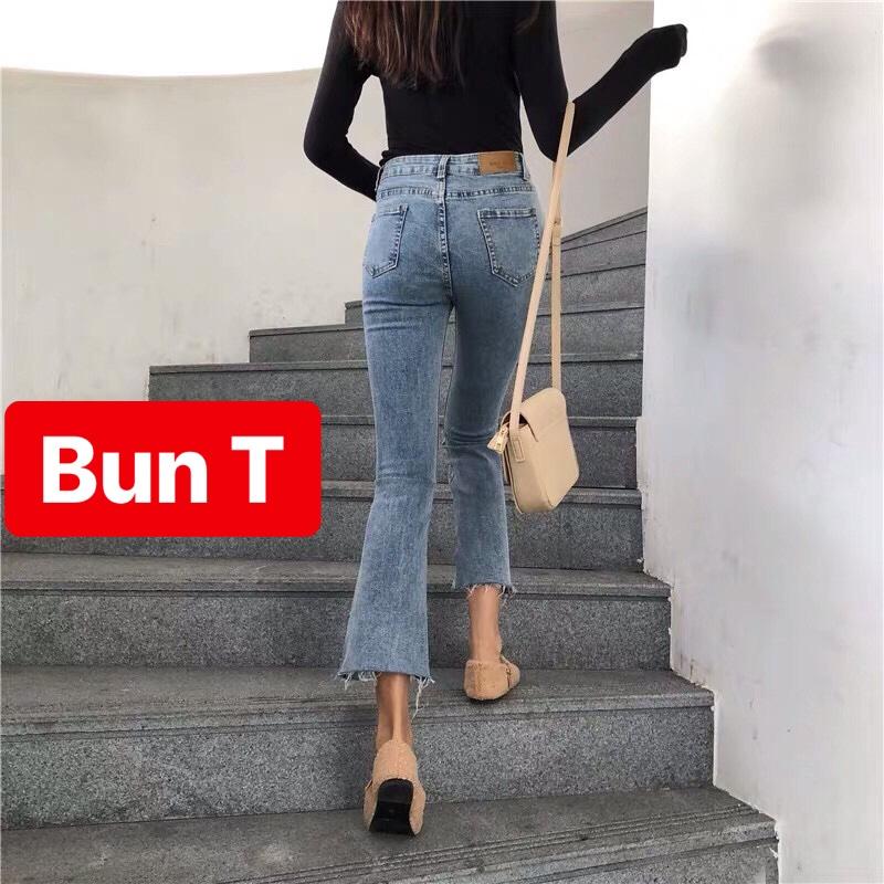 Quần jean nữ chất bò xanh ống bass loe lưng cao nâng mông hàn quốc t&t-532 - trang bun fashion