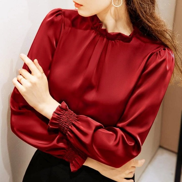 Áo kiểu cổ nhún thun tay dài bo thun
