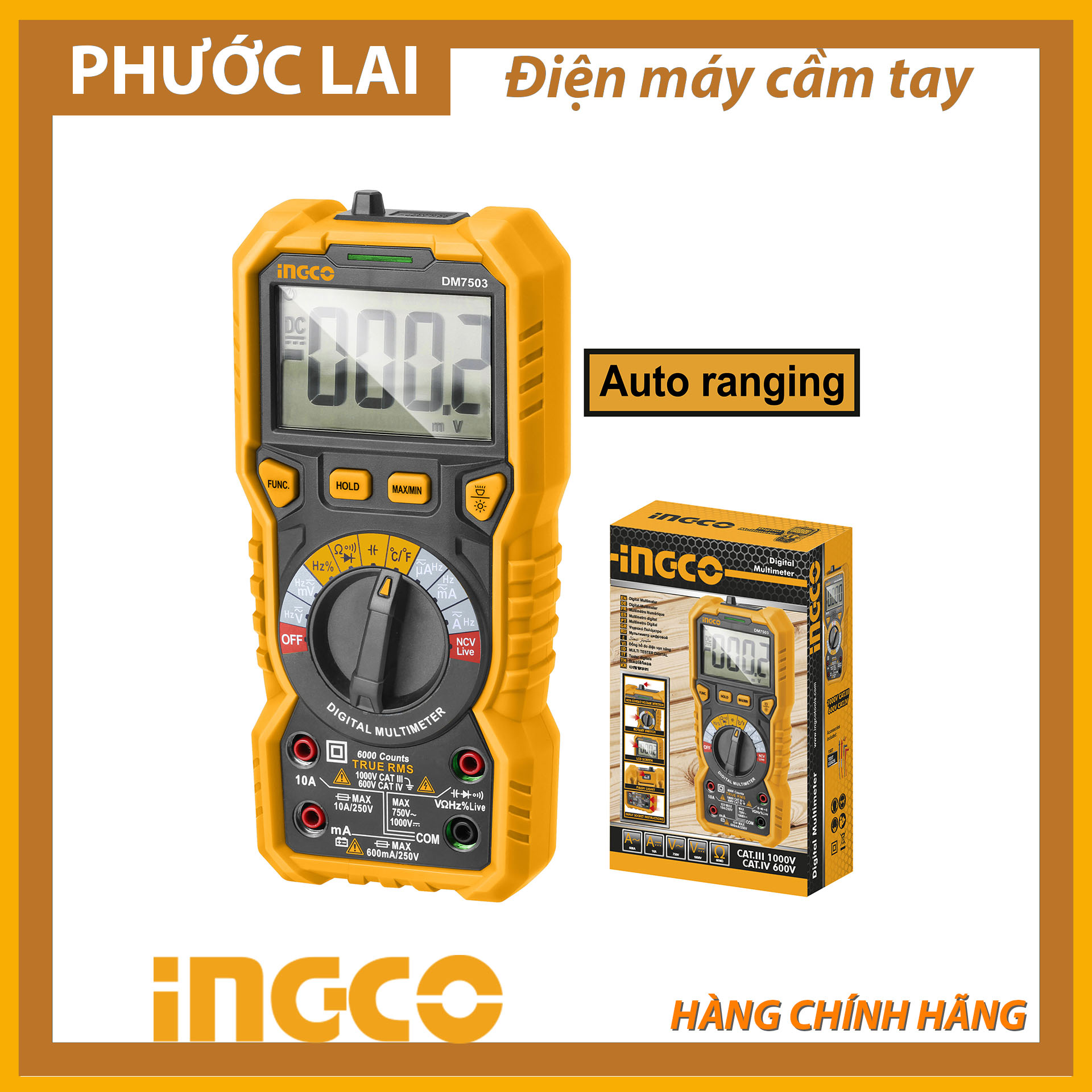 Đồng hồ vạn năng kỹ thuật số (6000 số đếm) (Chính Hãng) INGCO DM7504